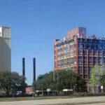 A sugar refinery building