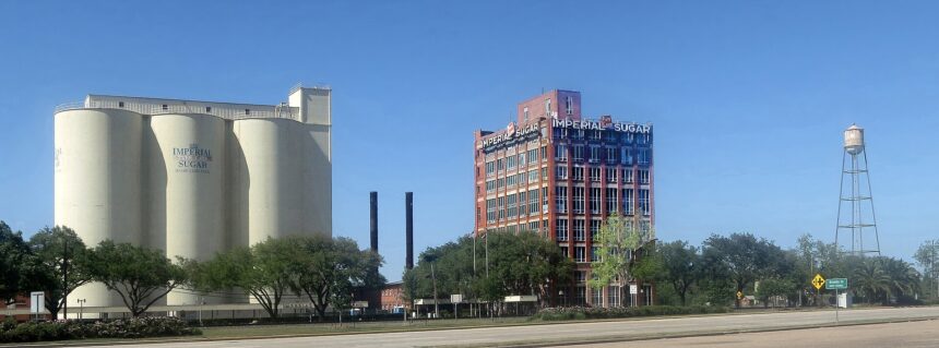 A sugar refinery building