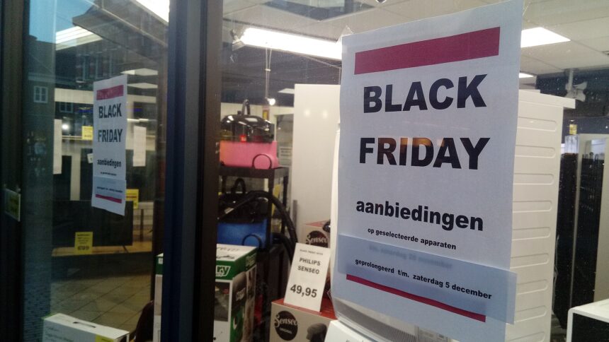 Black Friday sale sign in a store window